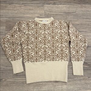 Vintage Christian Dior Cream and Gold Filigree Patterned Sweater